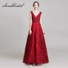 Load image into Gallery viewer, New Arrival Stunning Burgundy Celebrity Dresses 2019 Sleeveless A-Line Luxury Beading Evening Gowns Long Real Photo L5487