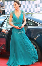 Load image into Gallery viewer, free shipping 2016 V Neck Cap Sleeves Evening Dresses vestidos formales long Kate middleton Jenny Packham blue Celebrity Dresses