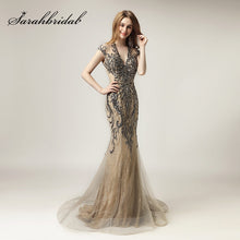 Load image into Gallery viewer, 2018 Unique Shining Crystal Celebrity Dresses in Stock Luxury Women Fashion Tulle Dress Long V-Neck Gala Party Gowns OL430