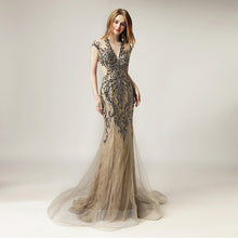 Load image into Gallery viewer, 2018 Unique Shining Crystal Celebrity Dresses in Stock Luxury Women Fashion Tulle Dress Long V-Neck Gala Party Gowns OL430