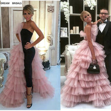 Load image into Gallery viewer, Pink And Black Colors Tiered Strapless Celebrity Dresses Red Carpet Women Dresses Lady Court Train Backless Vestidos Long